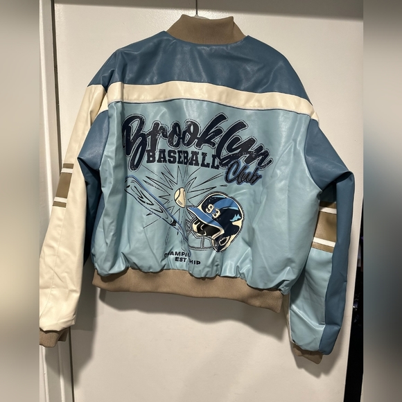 NWT Tall Baby Blue Oversized Padded Baseball Bomber Blue Size 8 USA - Picture 7 of 14